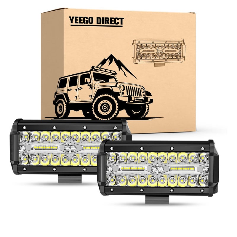 YEEGO DIRECT 7 Inch Led Light Bar, 240W 24000LM Spot Flood Combo Beam Triple Row Off Road Light Pods Work Lights for UTV ATV SUV Truck Tractor Pickup Boat (2 Pcs) - Image 1